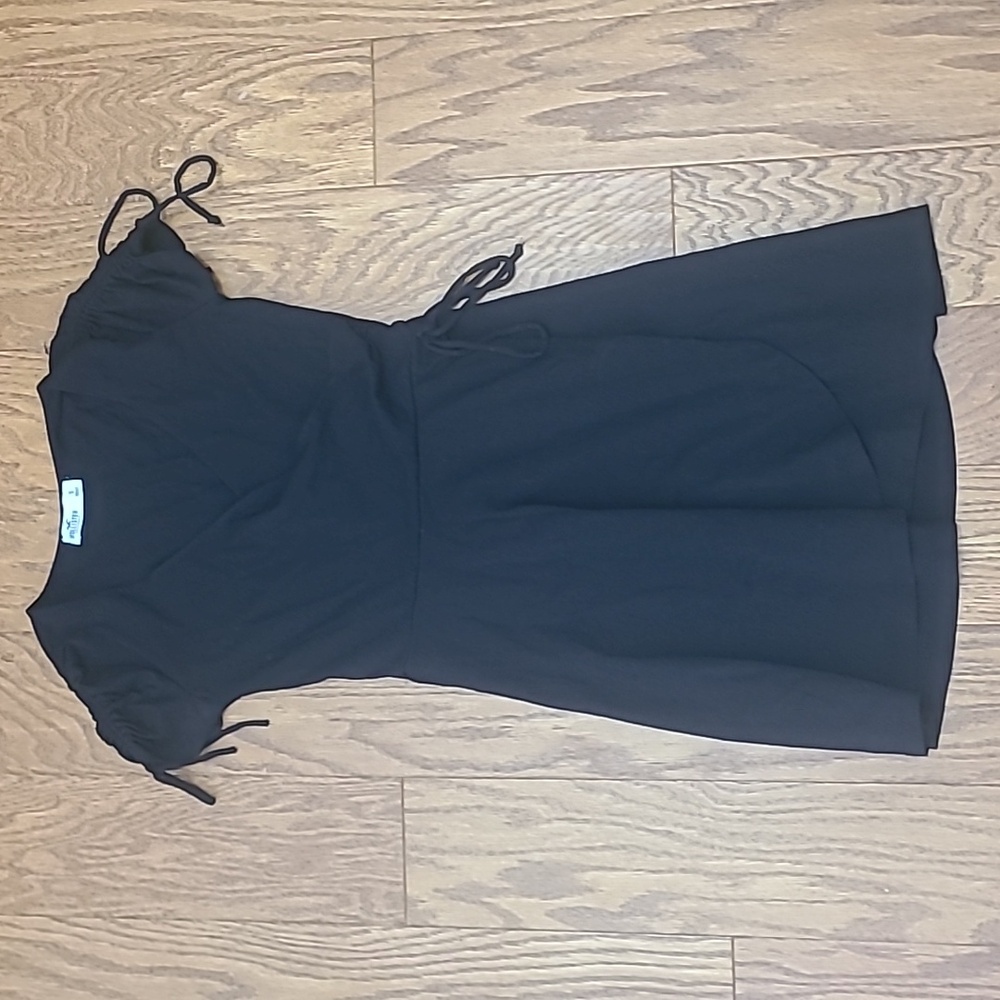 Hollister Womens Mini Knit Wrap Dress Black Small Cotton Short Sleeve